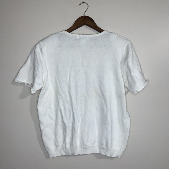 Vintage Alfred Dunner Floral Butterflies White Embroidered Bead Knit Top Size L - Picture 5 of 12